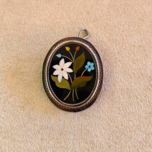 Spilla/Ciondolo argento 925, mosaico fiorentino in pietre dure diverse